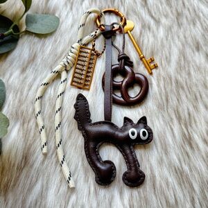 Brown Leather Cat Keychain
